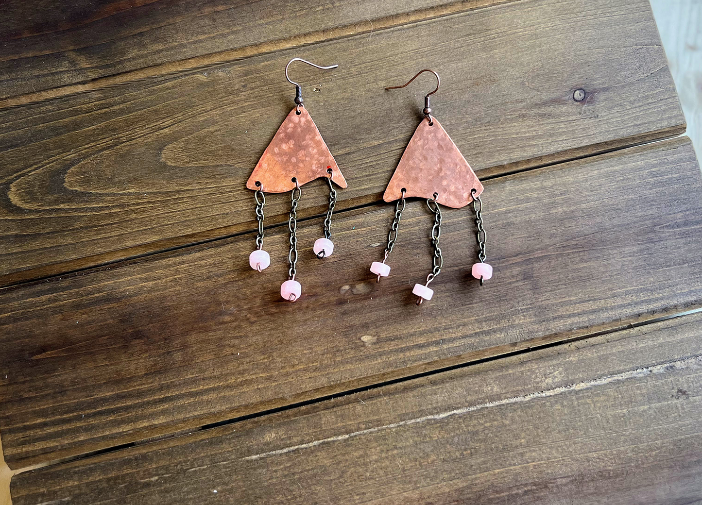 Hammered Abstract Copper Earrings